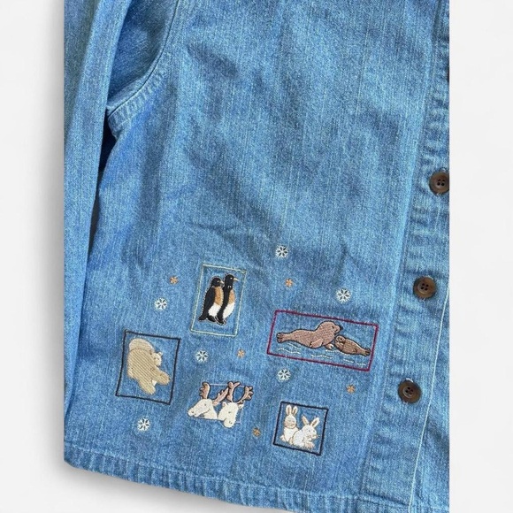 Vintage Christopher & Banks Denim Embroidered Noah’s Ark Animals Shirt Jacket M - Picture 5 of 8
